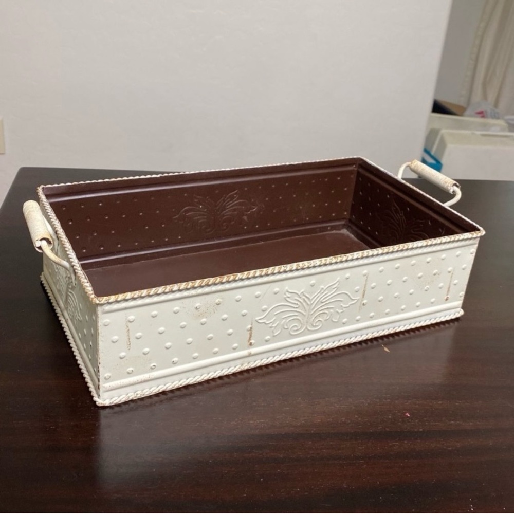 Vintage Metal Decorative Tray with Handles